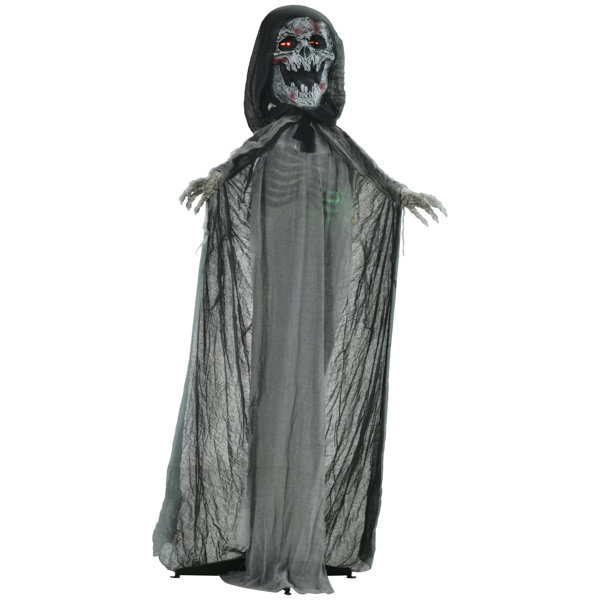 74inch Life Size Outdoor Halloween Decorations Skeleton Witch, Sound And Motion Activated Animated Prop Animatronic Decor With Light Up Eyes, Spooky Sound
